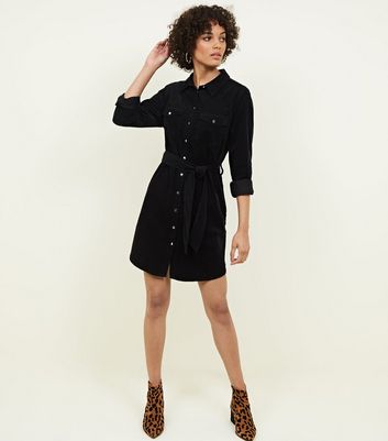 Black Corduroy Shirt Dress | New Look